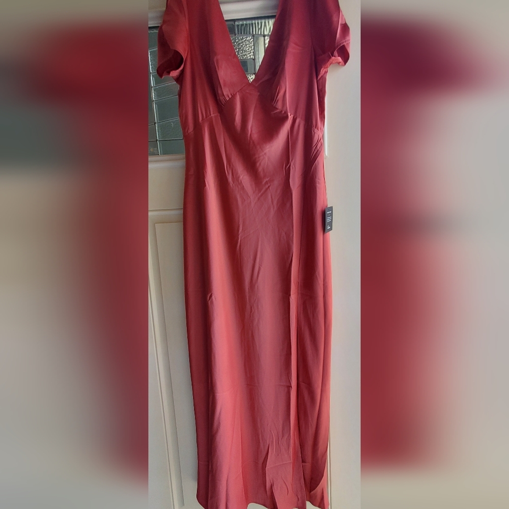 NWT Lulus Epitome of Romance Rose Pink Satin Puff Sleeve Maxi Dress sz XL